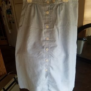 Vintage A Line Maxi Ankle Skirt 28w Button Blue White Sheer Our Family Tree M